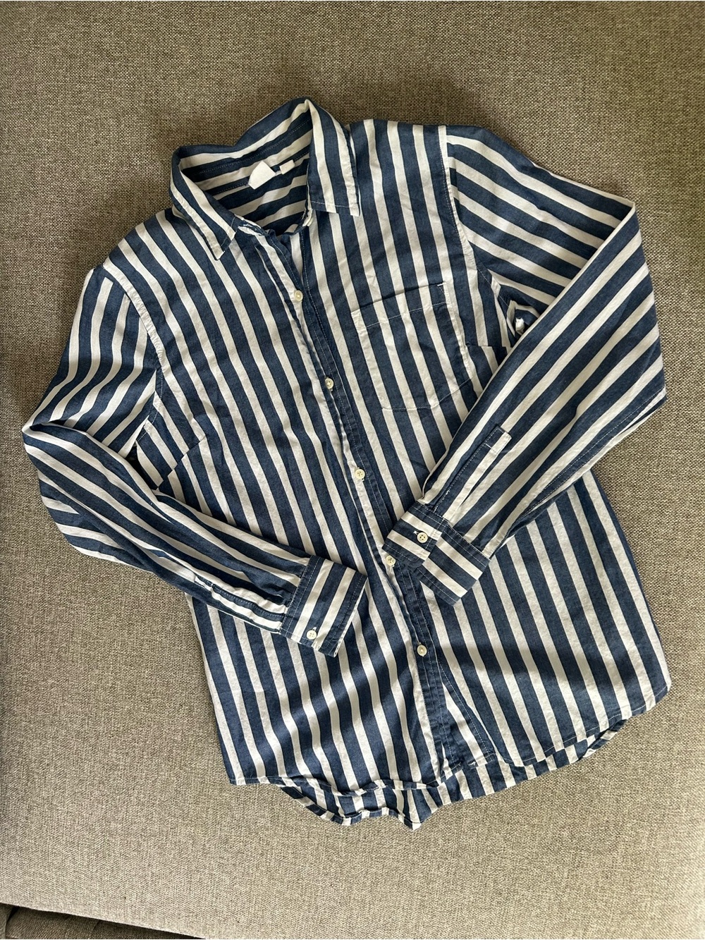 GAP Navy and White Vertical Stripe Button-Down Shirt